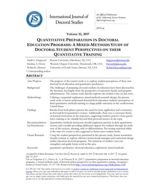 Primary view of object titled 'Quantitative Preparation in Doctoral Education Programs: A Mixed-Methods Study of Doctoral Student Perspectives on Their Quantitative Training'.