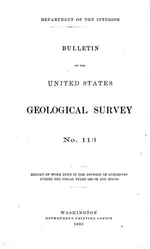 Report of Work Done in the Division of Chemistry During the Fiscal Years 1891-92 and 1892-93