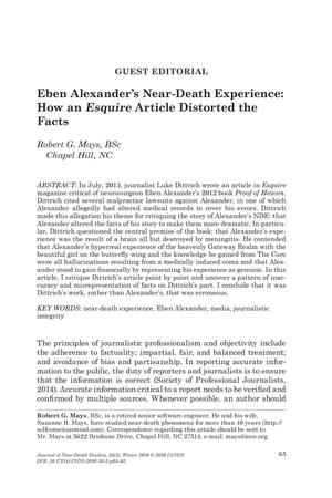 Primary view of object titled 'Guest Editorial: Eben Alexander's Near-Death Experience: How an Esquire article Distorted the Facts'.
