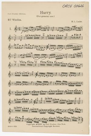Primary view of object titled 'Hurry: Violin 1 Part'.