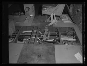 [Photograph of the flooring of a UH-1B Iroquois helicopter under construction]
