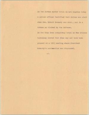 Primary view of object titled '[News Script: Update on Kennedy assassination trials]'.