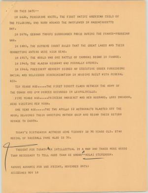 Primary view of object titled '[News Script: November 18 through history]'.
