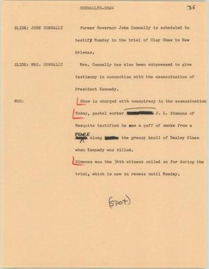 [News Script: President Kennedy assassination trial update]