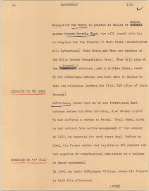 Primary view of object titled '[News Script: LeTourneau]'.