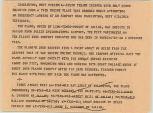 Primary view of object titled '[News Script: Plane crash survivors]'.