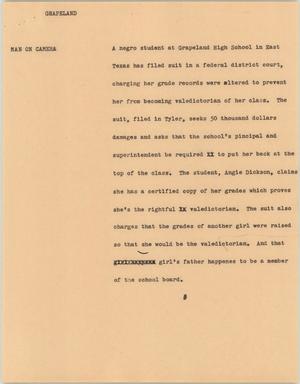 Primary view of object titled '[News Script: Grapeland]'.