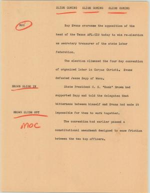 Primary view of object titled '[News Script: Union officer election]'.