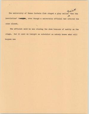 Primary view of object titled '[News Script: UT play]'.