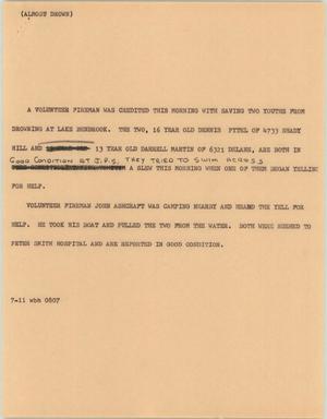 Primary view of object titled '[News Script: Almost Drown]'.