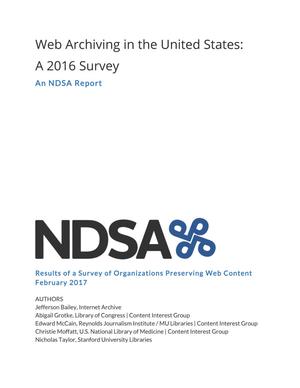 Primary view of object titled 'Web Archiving in the United  States: A 2016 Survey'.