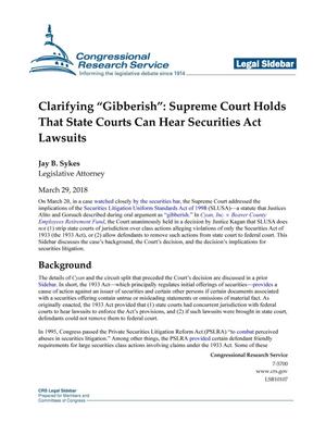 Clarifying "Gibberish": Supreme Court Holds That State Courts Can Hear Securities Act Lawsuits