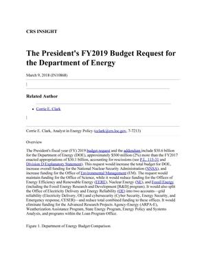 The President's Fiscal Year 2019 Budget Request for the Department of Energy