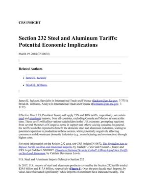 Primary view of object titled 'Section 232 Steel and Aluminium Tariffs: Potential Economic Implications'.