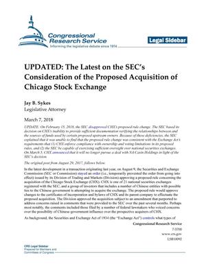 The Latest on the SEC's Consideration of the Proposed Acquisition of Chicago Stock Exchange