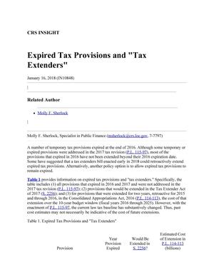 Expired Tax Provisions and "Tax Extenders"