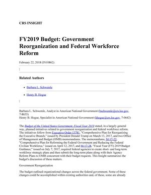 Fiscal Year 2019 Budget: Government Reorganization and Federal Workforce Reform