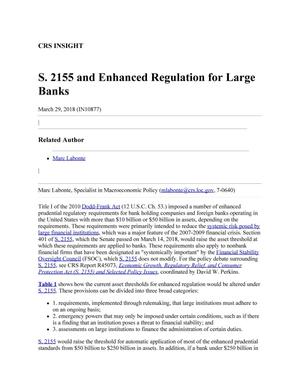 S. 2155 and Enhanced Regulation for Large Banks