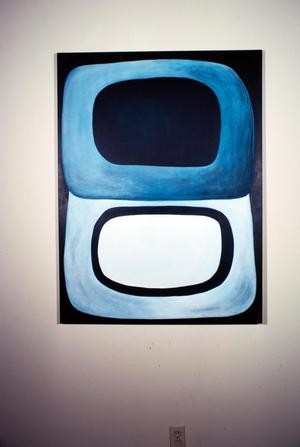 [Blue painting with black accents by Claudia Betti]