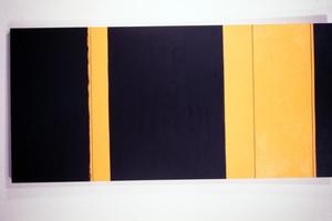 [Black and yellow accented painting by Claudia Betti]