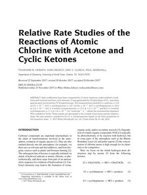 Relative Rate Studies of the Reactions of Atomic Chlorine with Acetone and Cyclic Ketones