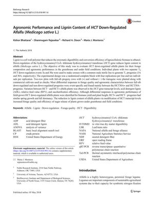 Agronomic Performance and Lignin Content of HCT Down-Regulated Alfalfa (Medicago sativa L.)