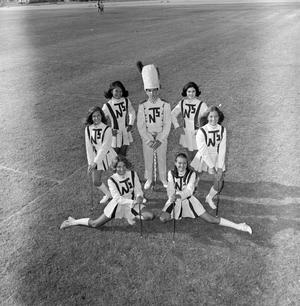 [Photograph of a drum major and majorettes #4]