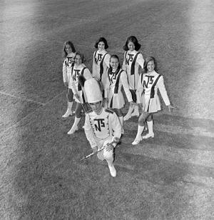 [Photograph of a drum major and majorettes #3]