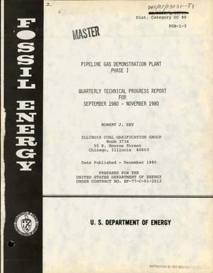 Pipeline gas demonstration plant, Phase I. Quarterly technical progress report for September 1980-November 1980