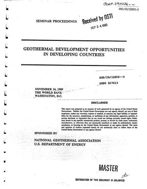 Geothermal development opportunities in developing countries