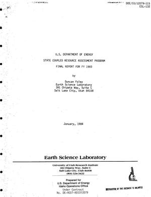 US Department of Energy State Coupled Resource Assessment Program. Final report for FY 1983
