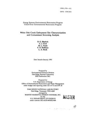 White Oak Creek Embayment site characterization and contaminant screening analysis