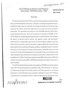 ALT-II progress report and proposal, December 1989--December 1990