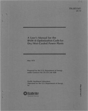 Primary view of object titled 'User's manual for the BNW-II optimization code for dry/wet-cooled power plants'.