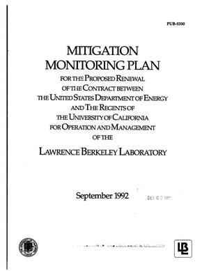 Mitigation Monitoring Plan: for the Proposed Renewal of the Contract between the United States Department of Energy and The Regents of the University of California for Operation and Management of the Lawrence Berkeley Laboratory