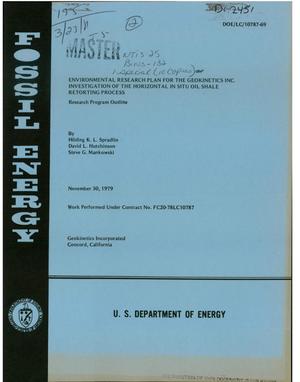 Environmental research plan for the Geokinetics Inc. investigation of the horizontal in situ oil shale retorting process