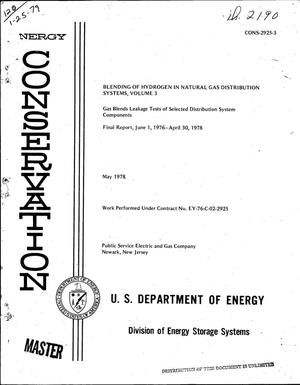 Blending of hydrogen in natural gas distribution systems. Volume III. Gas blends leakage tests of selected distribution system components. Final report, June 1, 1976--April 30, 1978