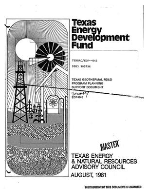 Texas Geothermal R D and D Program Planning Support Document: Final Report