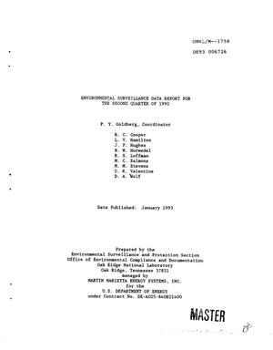 Environmental surveillance data report for the second quarter of 1992
