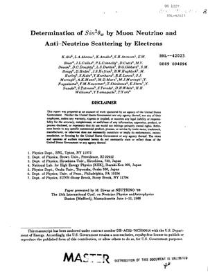 Determination of sin/sup 2/theta/sub w/ by Muon Neutrino and Anti-Neutrino Scattering by Electrons