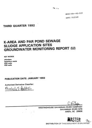 K-Area and Par Pond Sewage Sludge Application Sites groundwater monitoring report, Third quarter 1992