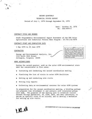 Second quarterly technical status report, July 1, 1978 through September 30, 1978