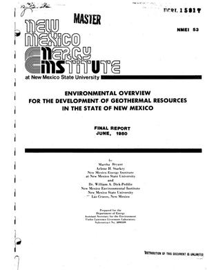 Environmental Overview for the Development of Geothermal Resources in the State of New Mexico. Final Report.