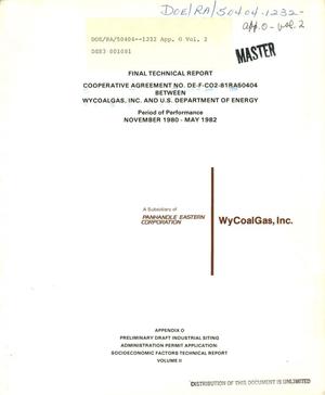 Preliminary draft industrial siting administration permit application: Socioeconomic factors technical report. Final technical report, November 1980-May 1982. [Proposed WyCoalGas project in Converse County, Wyoming]