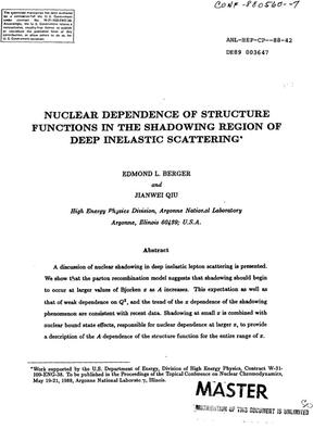 Nuclear Dependence of Structure Functions in the Shadowing Region of Deep Inelastic Scattering