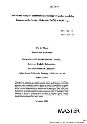 Theoretical study of intermolecular energy transfer involving electronically excited molecules: He(/sup 1/S) + H/sub 2/(B /sup 1/. sigma. /sub u//sup +/). [Solution for coupled channel equations]