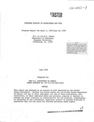 Hydrogen bonding in asphaltenes and coal. Progress report, April 1, 1978--June 30, 1978