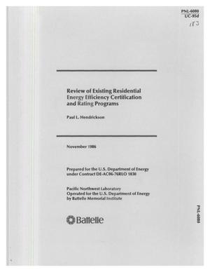 Review of existing residential energy efficiency certification and rating programs