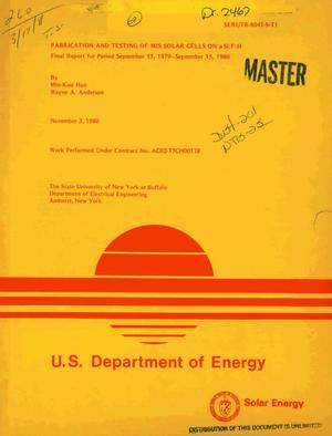 Fabrication and testing of mis solar cells on a-Si:F:H. Final report, September 15, 1979-September 15, 1980