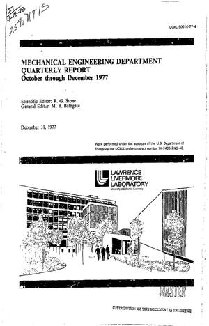 Mechanical Engineering Department quarterly report, October--December 1977